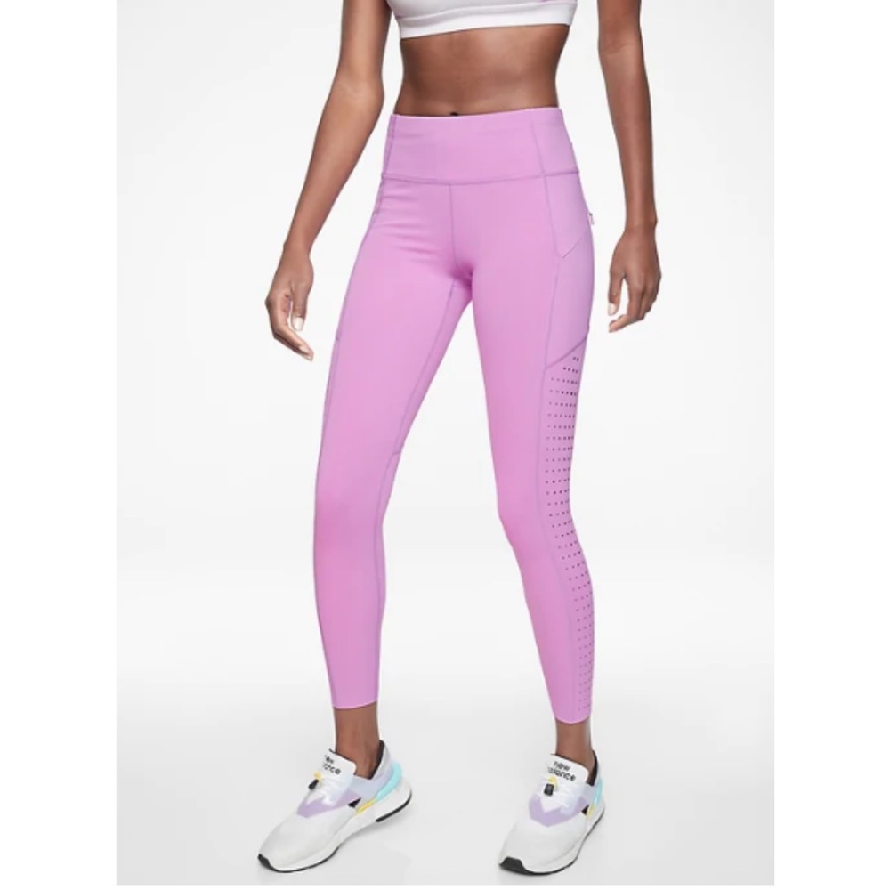 Athleta Women’s Size MP Purple Contender Laser Cut 7/8 Leggings with Zip Pockets